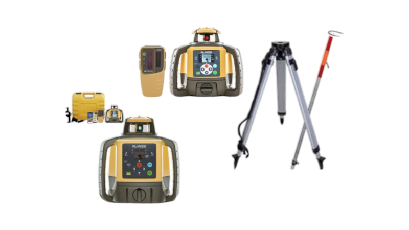 TOPCON AFSCHOTLASER RL-HV2S MET LS-80X ONTVANGER SET MET BASIS 3-POOT STATIEF FLEXILATTE (BAAK)