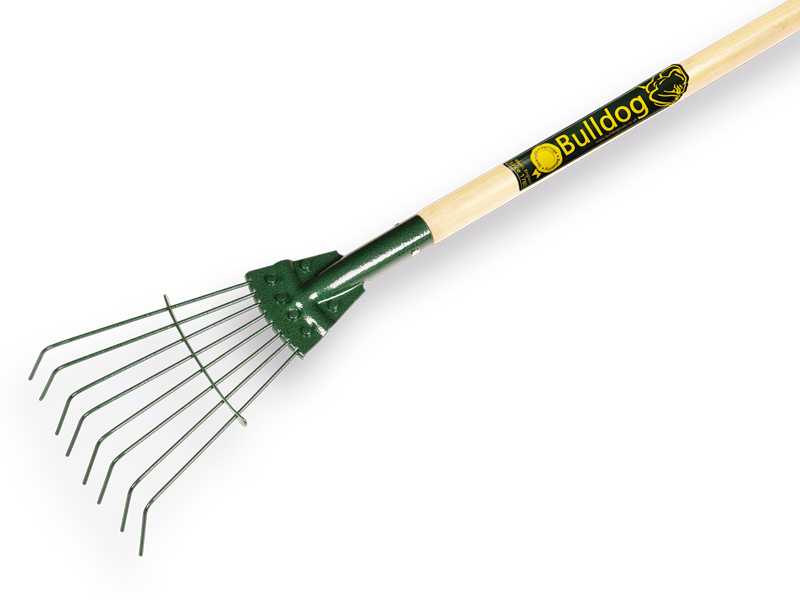 Bladhark BULLDOG Springbok 8 ronde tanden, verenstaal, met gelakte Essen steel 135 x 3,0 cm