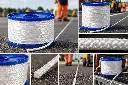 Witte gevlochten koorden op blauwe haspels.webp