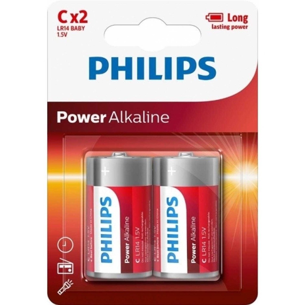 Philips PowerAlkaline 2 x C 1.5V batterij