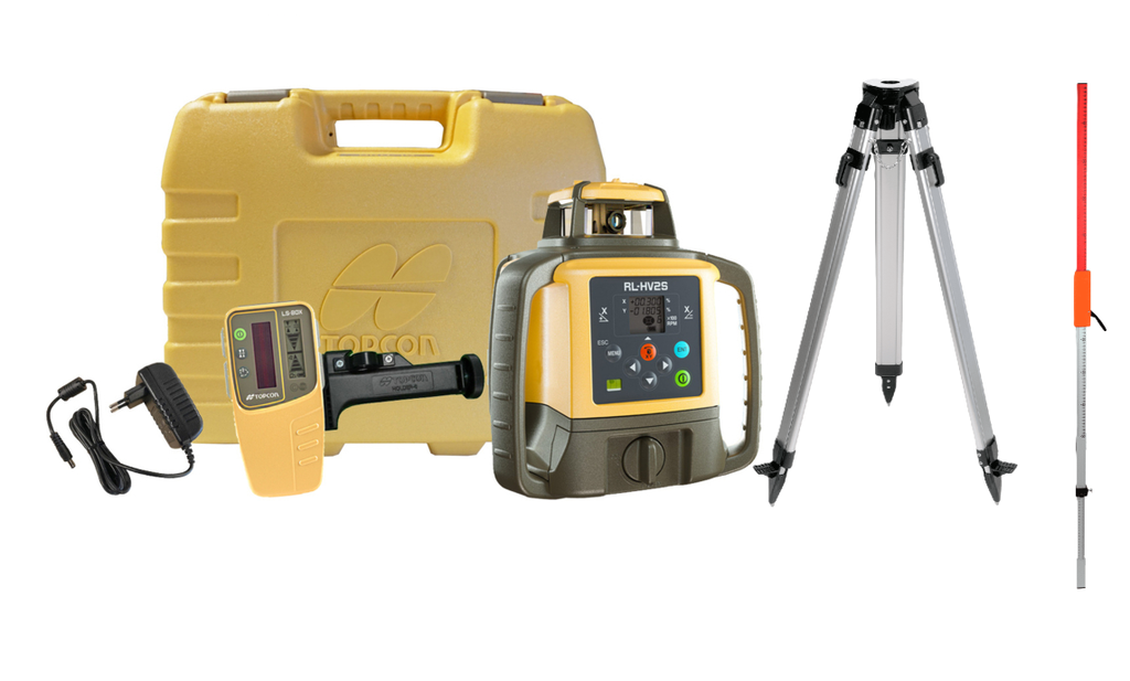 TOPCON AFSCHOTLASER RL-HV2S MET LS-80X ONTVANGER SET MET BASIS 3-POOT STATIEF FLEXILATTE (BAAK)
