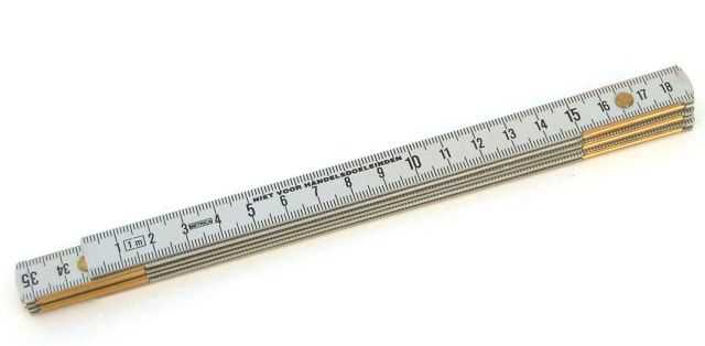 Duimstok aluminium 1m, 6-delig, geëloxeerd 15x1mm, dubbele mm/mm schaal, voor + achter