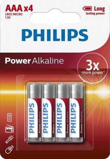 [37306] Philips Power Alkaline 4 x AAA 1.5V batterij